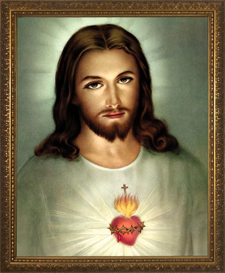 Catholic to the Max | Traditional Sacred Heart of Jesus - Standard Dark Framed Art Reproduction Print | Made in The USA (16x20)