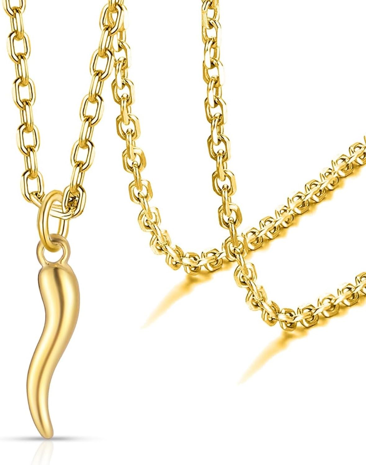 WOMGKDA Evil Eye Necklace Italian Horn Pendant Layered Necklaces for Women Turkish Lucky Protection Jewelry Gift for Women and Men, 2-gold