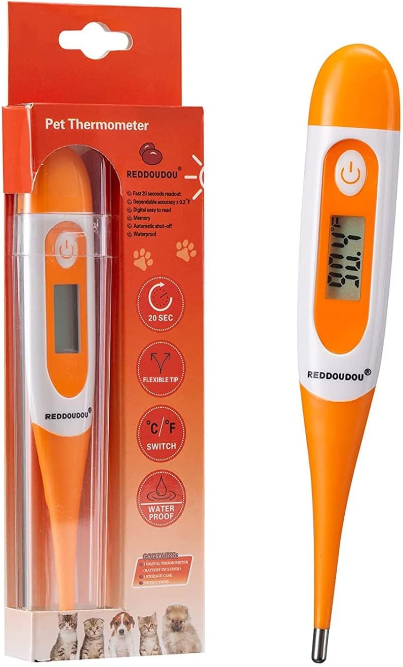 Digital Pet Thermometer for Accurate Fever Detection, Suitable for Cats/Dogs/Horse/Veterinarian, Waterproof Pet Thermometer, Fast and Accurate Measurements in 20 Seconds (Orange)