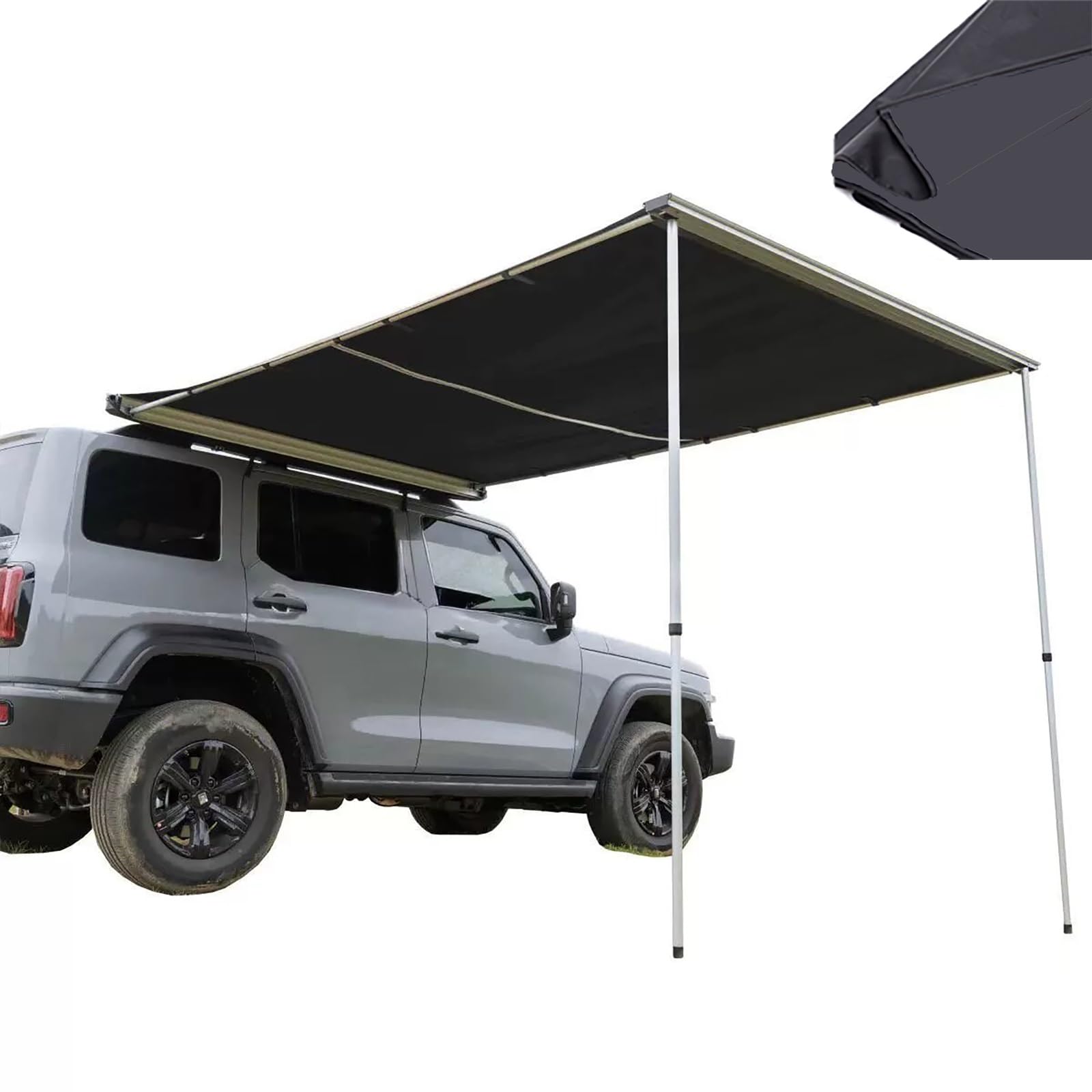 FHRKA Vehicle Awning Overland Camping, Roof Rack Pull-Out Sun Shade, Car Side Awning,Height Adjustable, Weatherproof Tent (Black 200x200cm/6.6x6.6ft)