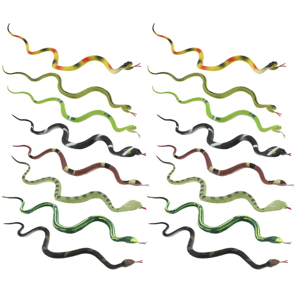 COM-FOUR 16-piece rubber snake set - small realistic snake, cobra, asp viper, adder, reptile made of plastic - approx. 34 cm long [selection varies] (16 pieces - colored/34cm)