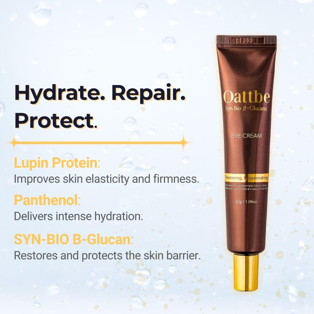 Oattbe Eye Cream with SYN-BIO B-Glucan - Reduces Wrinkles, Brightens Dark Circles, Hydrates & Firms Skin - Gentle for All Skin Types - Quick Absorbing, Non-Sticky Formula