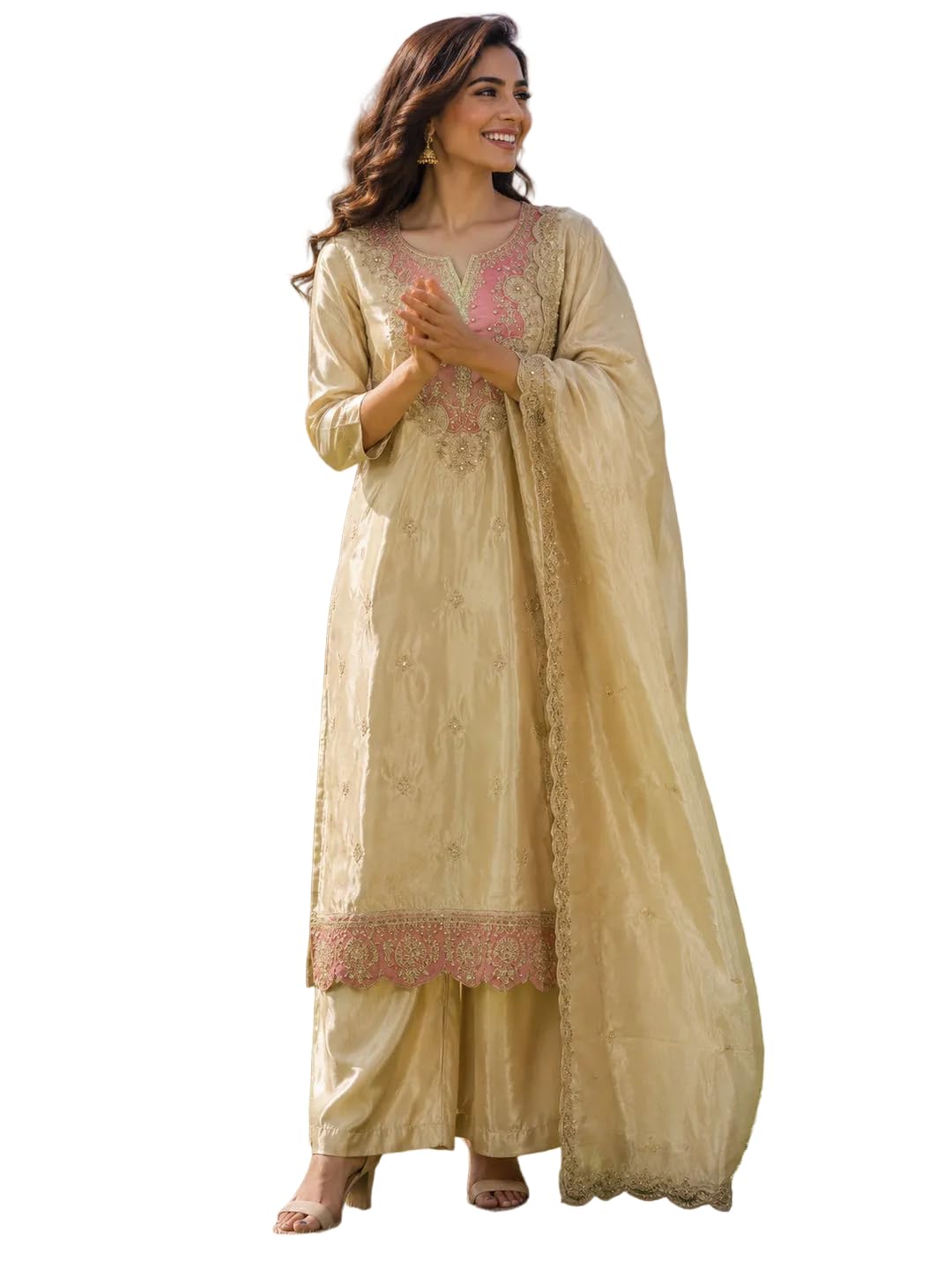 berrylicious Women Pink Hand & Embroidered Kurta with palazzo & Embroidered chanderi Dupatta-picture-21