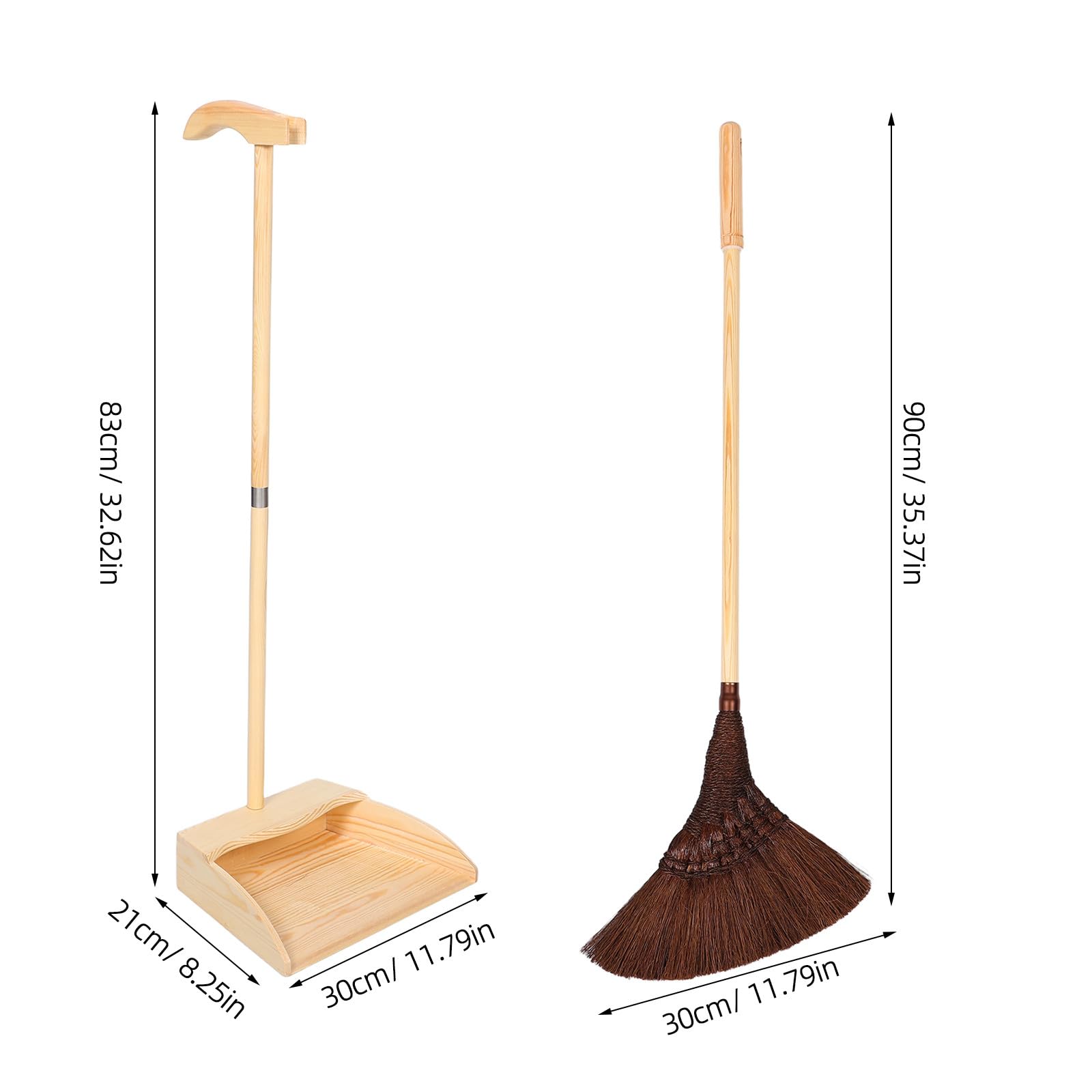 VICASKY Besen Kehrschaufel Satz mit Langem Holzstiel Antistatischer Natur Palmbesen für Hartböden und Ecken Vintage Reinigungsset für Haushalt und Garage