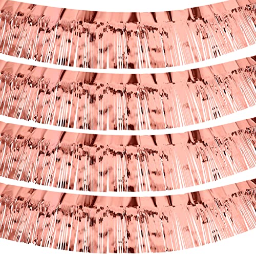 4 Packs 10 Feet Fringe Garland Christmas Foil Fringe Garland Metallic Tinsel Foil Garland Wall Hanging Fringe Banner for Wedding Birthday Parties Holiday Decorations and More (Rose Gold)
