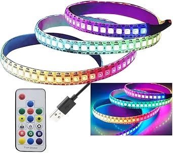 WS2812b RGB 144 LED Strips 5V ws2812 Black PCB Multicolor 1M IP67 Waterproof USB Strip Lights with Remote [Energy Class F]