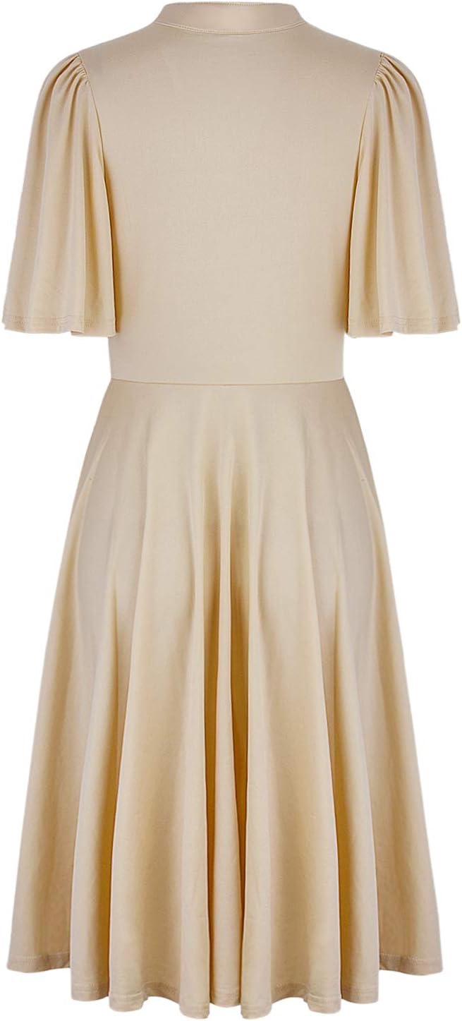 Vijiv Womens Vintage 1920s V Neck Rockabilly Swing Evening Party Cocktail Dress with Sleeves - Image 5