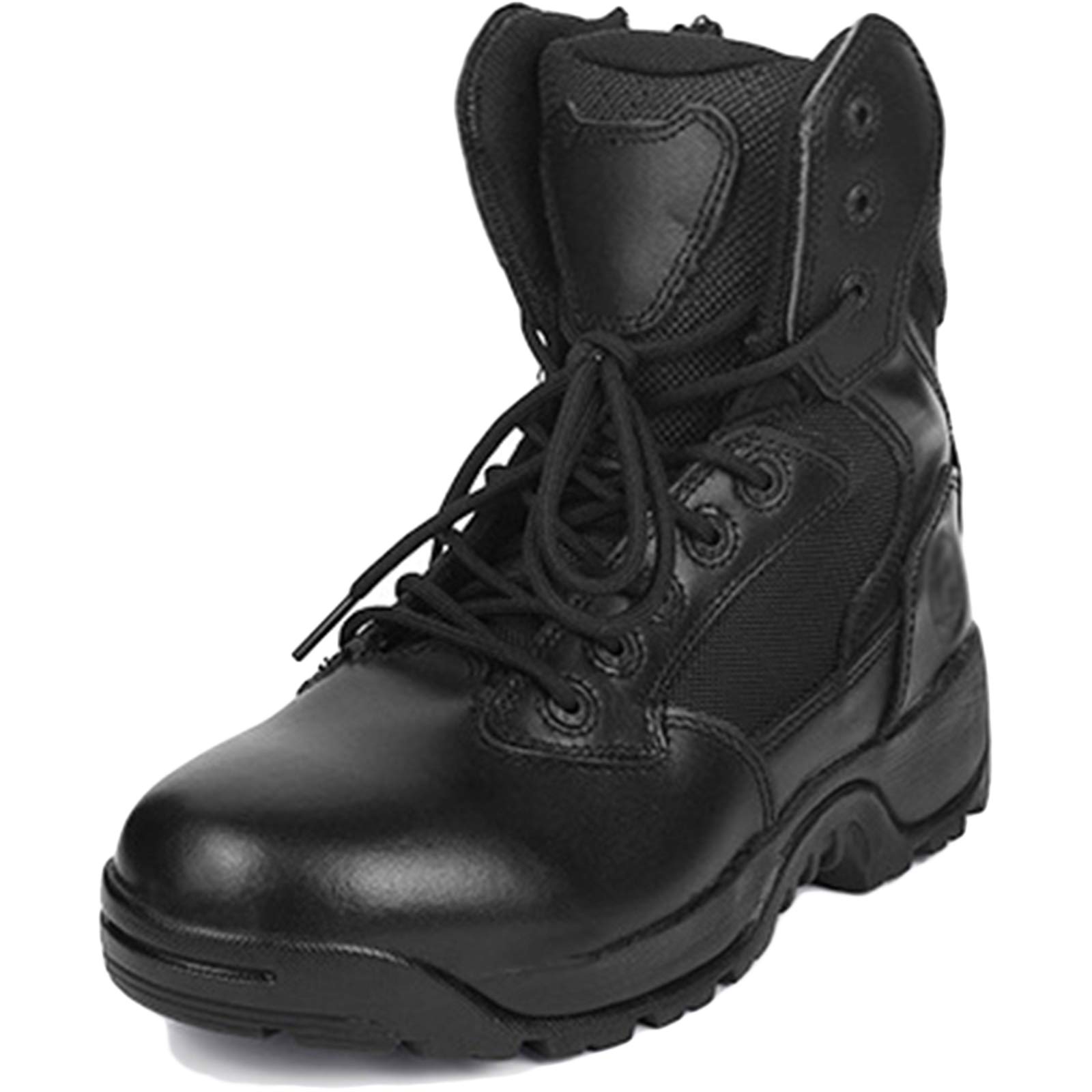 HHMacro Men's Leather Side Zip Army Patrol Tactical Combat Boots Light Assault Breathable Hiking Shoes Military Boots,Black- US10/UK9/EU43