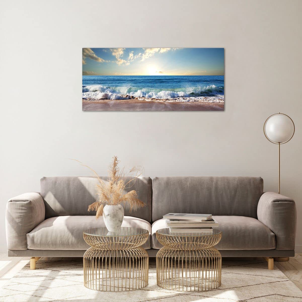 Moderne Impression sur Verre 100x40cm Image Tableau en Verre Decoration Murale mer rivage eau Grand Tableaux Decoratifs Muraux Chambre Cuisine Panoramique Deco Cadre Salon Art Wall GAB100x40-3551