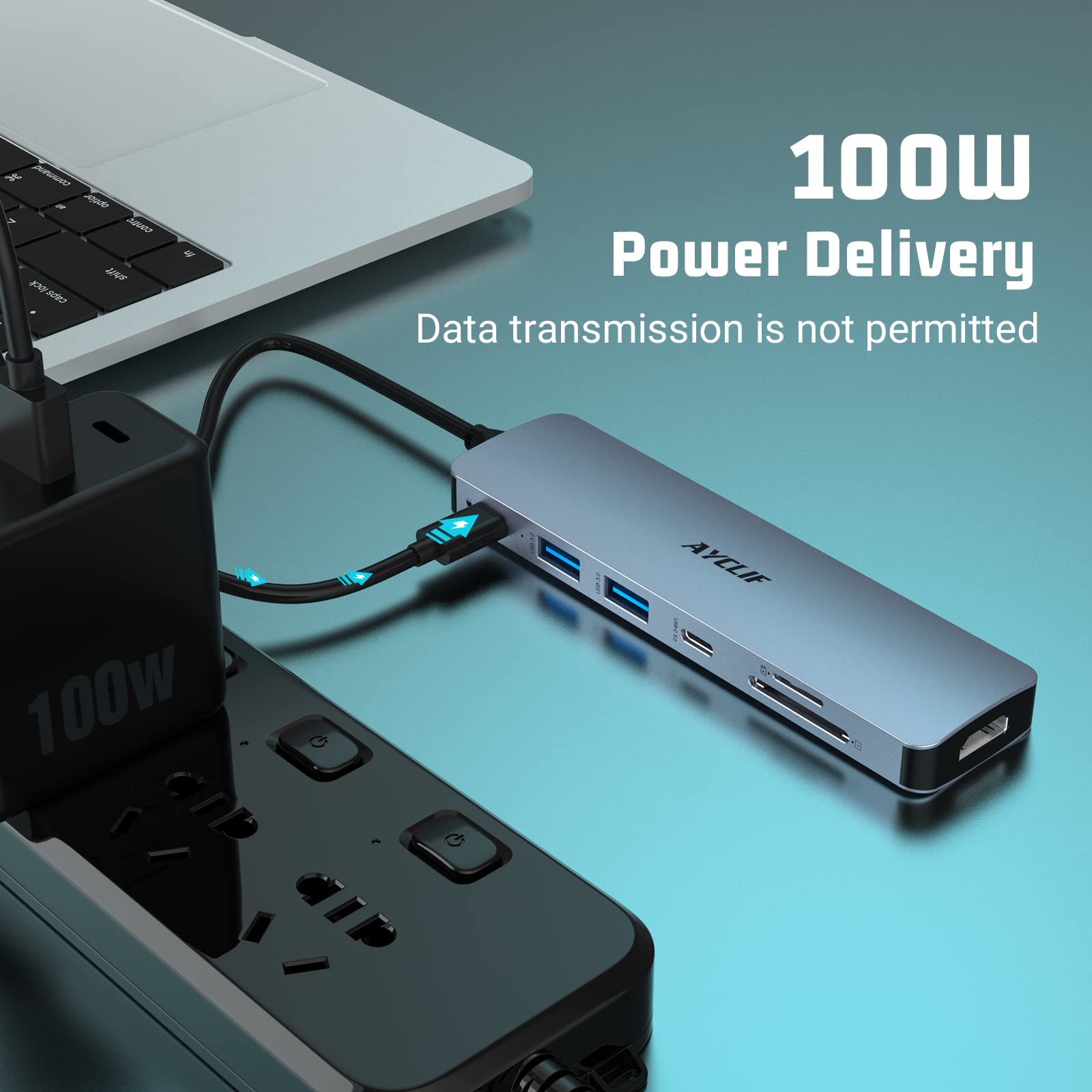 USB C Hub 7 in 1 AYCLIF USB C Adapter, USB C to HDMI Dual Monitor for Macbook Pro/Air,HP,Dell,Surface - Image 3