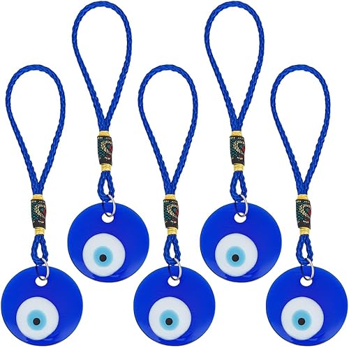 Miniatura 7 de 5 piezas de adorno colgante azul de ojo turco para coche, colgante de cristal colgante de coche de buena suerte, amuleto turco griego, accesorio