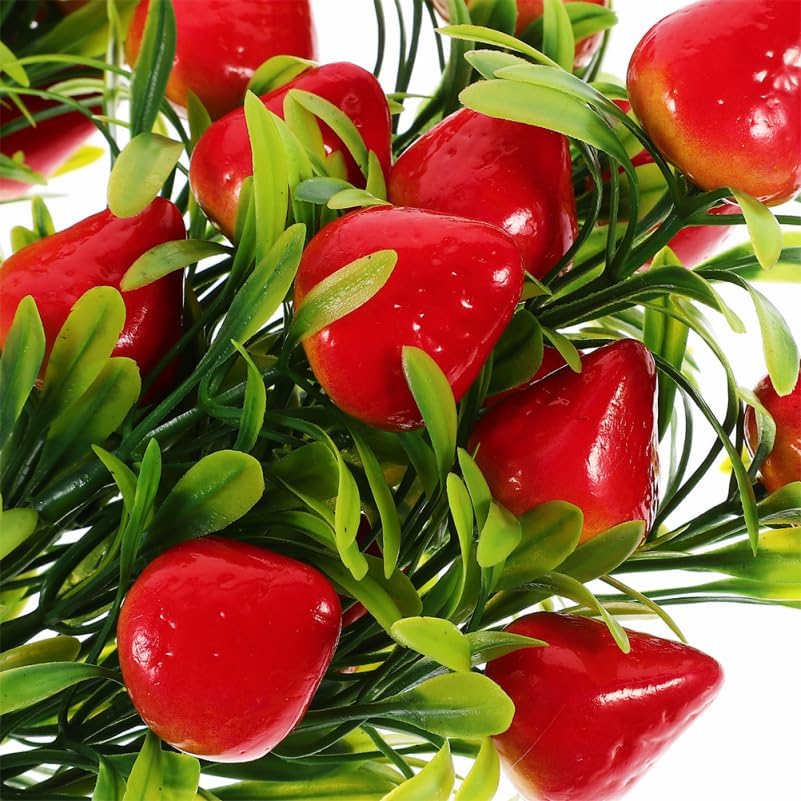 Amosfun Artificial Strawberry Stems 4 Pcs Faux Strawberry Floral Arrangement for Home Decor Party Vase Filler DIY Decorative Branches