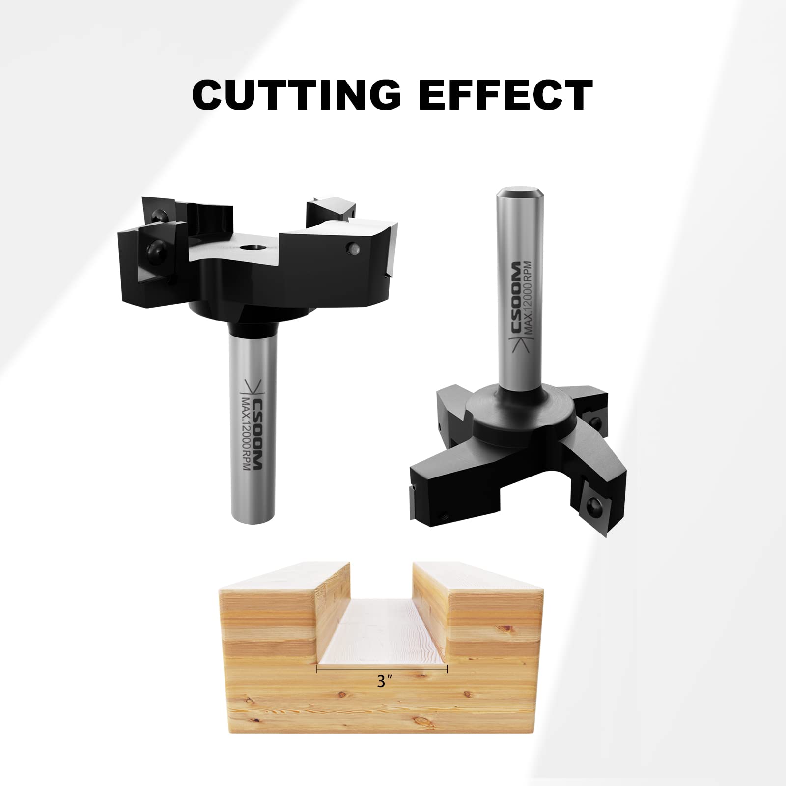 CSOOM Punta per fresatrice CNC Spoilboard, codolo da 1/2", diametro di taglio 7,6 cm, 4 ali, punta per pialla per legno, utensili per la lavorazione del legno, viene fornita con 10 lame di ricambio