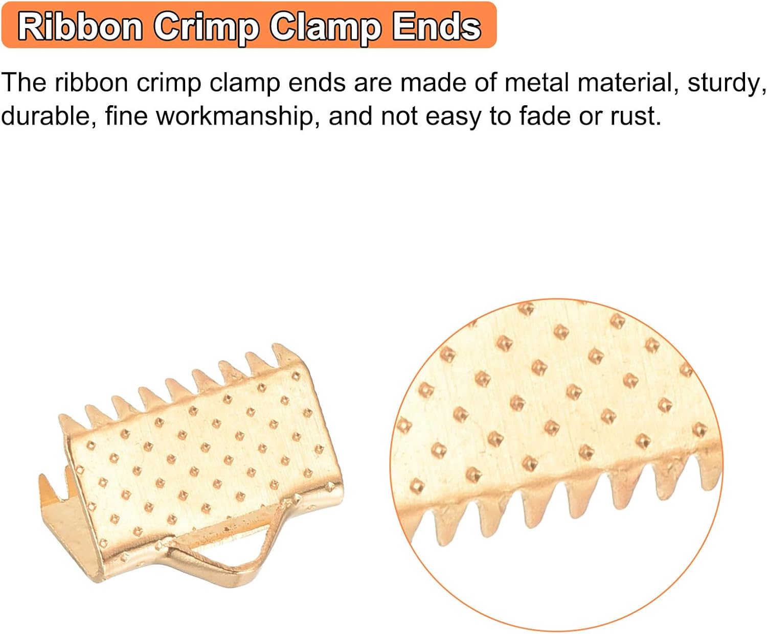 uxcell 280Pcs Ribbon Crimp Clamp Ends, 10mm Bookmark Pinch Crimp Ends, Cord Ends Fasteners Clasp Crimp Ends for DIY Bracelet Necklace Jewelry Making, Light Golden image 4