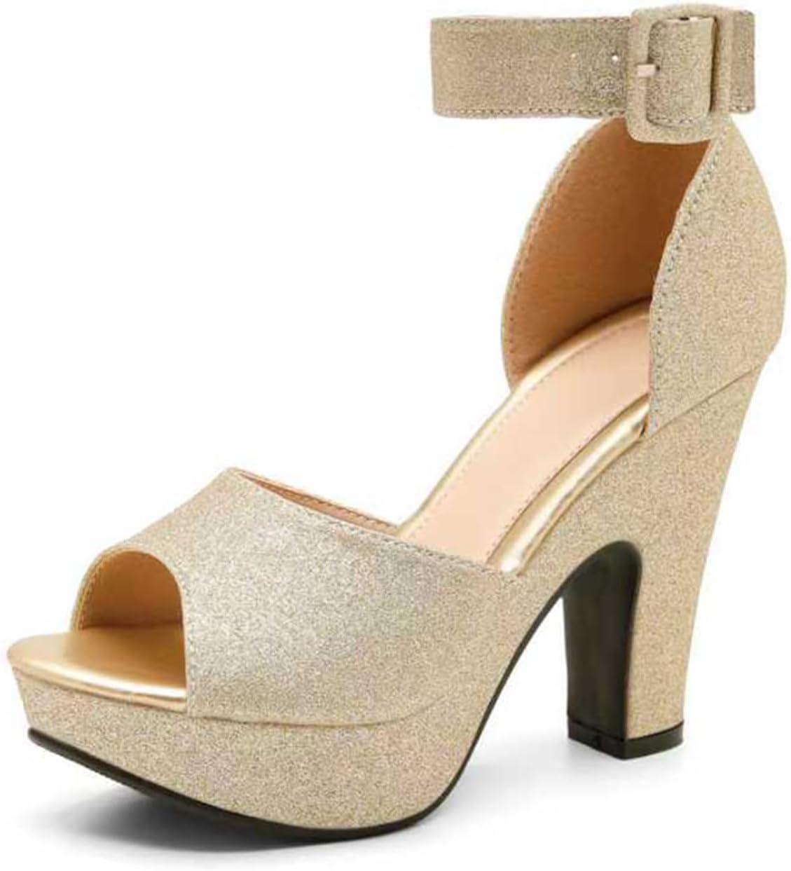 Women's Platform Pumps Block Heels Sandals Peep Toe Ankle Strap Dress Wedding Shoes