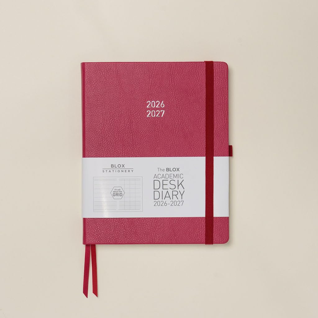BLOX Academic Desk Diary 2026-27 (Raspberry) - large Academic desk 2026-27 diary - Aug 2026 to Aug 2027 - Week-To-View with 4 column GRID layout - organise and plan your busy life