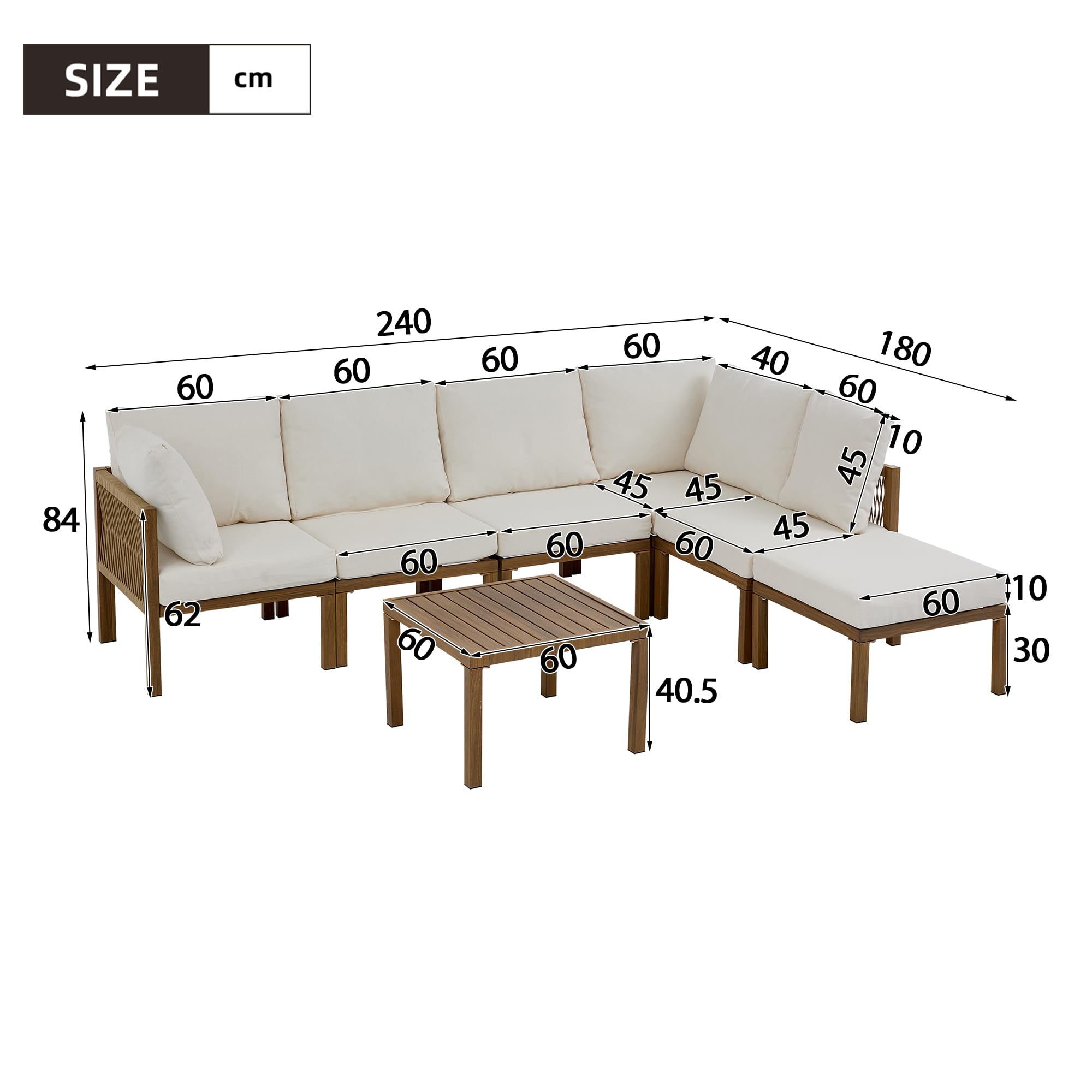 Salon de jardin - Canapé d'angle - Lit relax d'extérieur, table à manger - Peut être transformé en lit allongé - Canapé modulaire - Beige