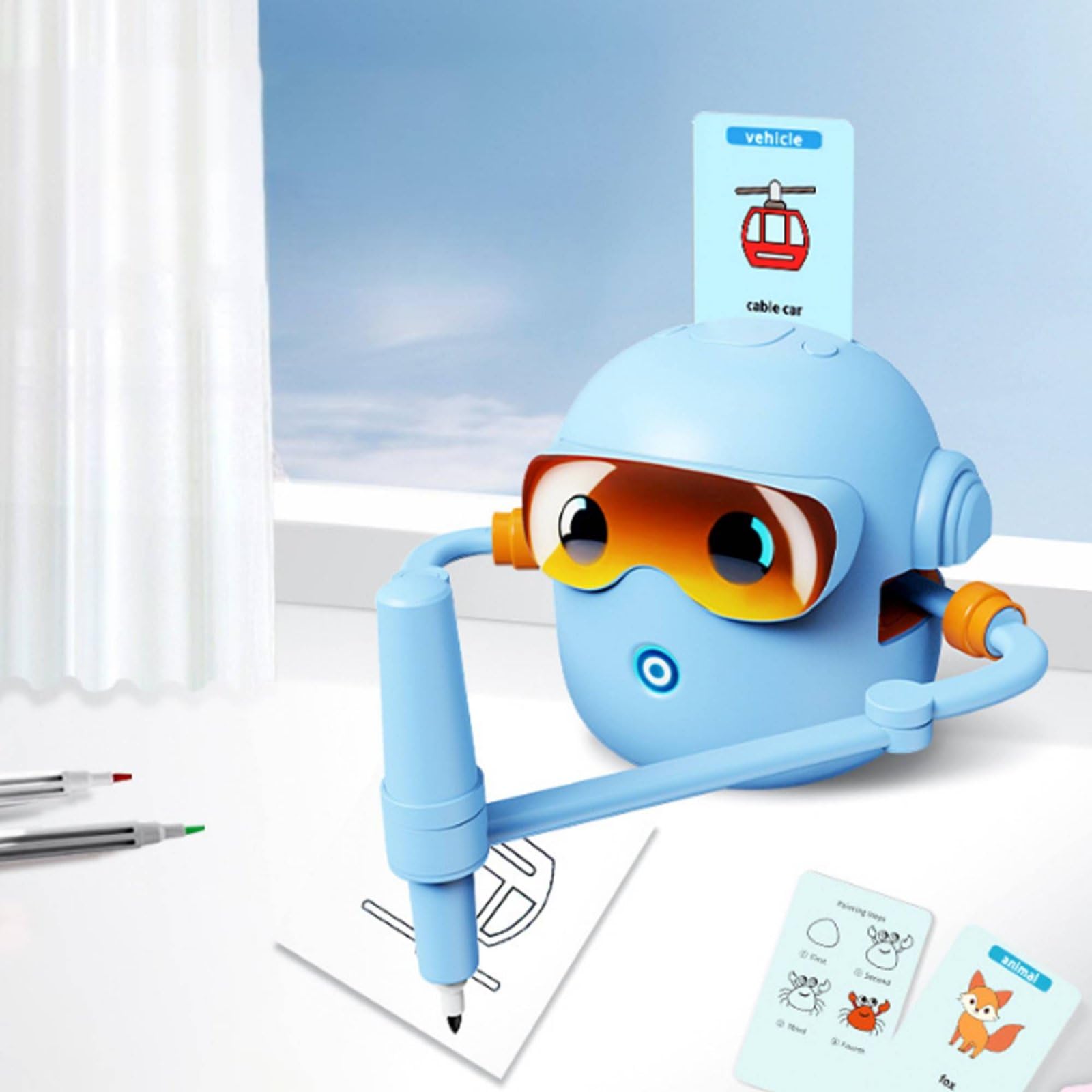 Robot da Disegno per Bambini Giocattolo Arte Interattiva Didattico Completo Lettura Rapida Carte 0.3s Motorizzati Pratica Del 100 Schede Incluse, Rosa, Senza Penne
