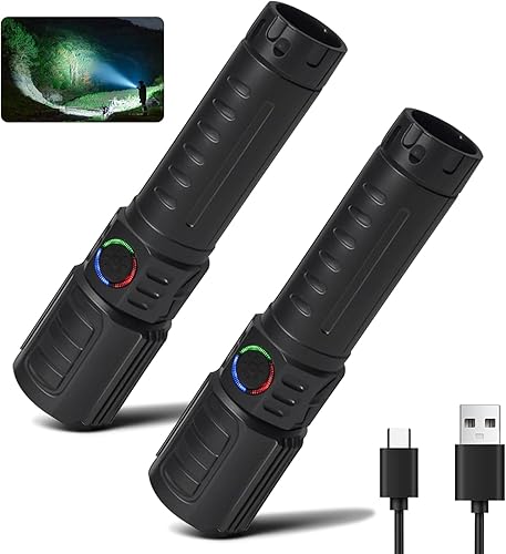 Miniatura 1 de Linternas tácticas de alta luminosidad recargable, 3 modos LED impermeable zoomable, linterna pequeña de mano, luz de flash de brillo ajustable para