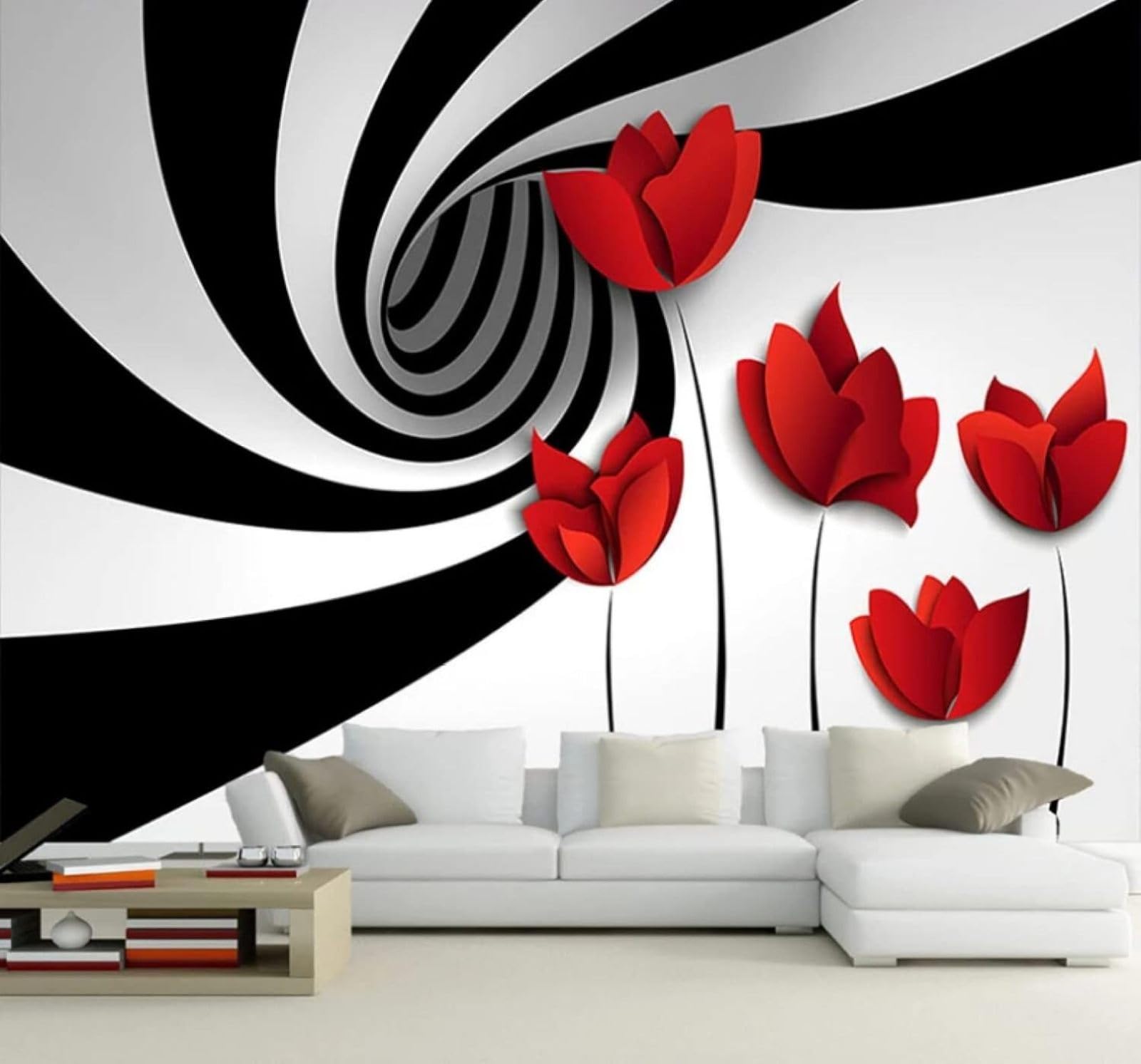 XLMING Abstract Black and White Stripes Swirls Flowers 3D Wallpaper Luxury Home Dining Decor Paste Sofa Living Room The Wall for Bedroom Mural-430cm×300cm