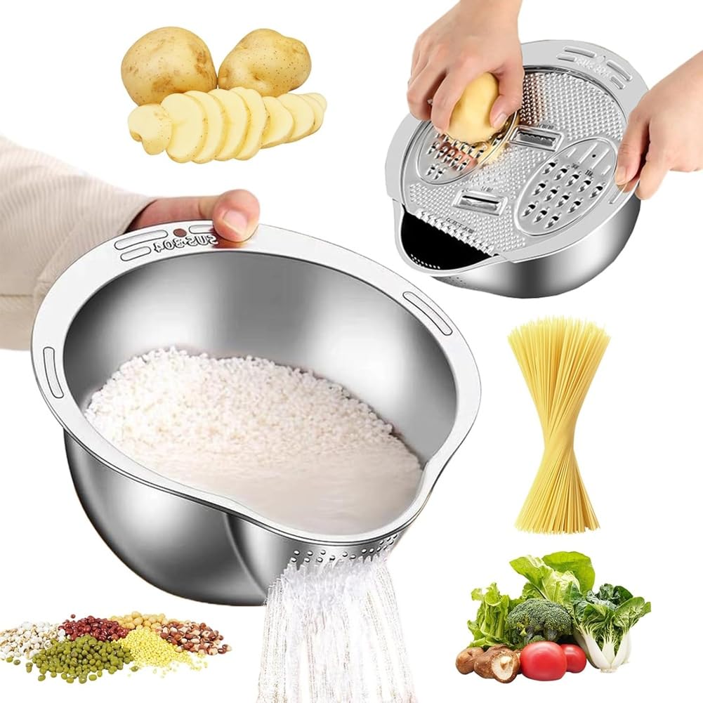 CTRLZS Strainer Bowl with Grater,for Rice Washer, for Cleaning Quinoa, Fruits, Vegetables, Beans-Versatile Kitchen Tool