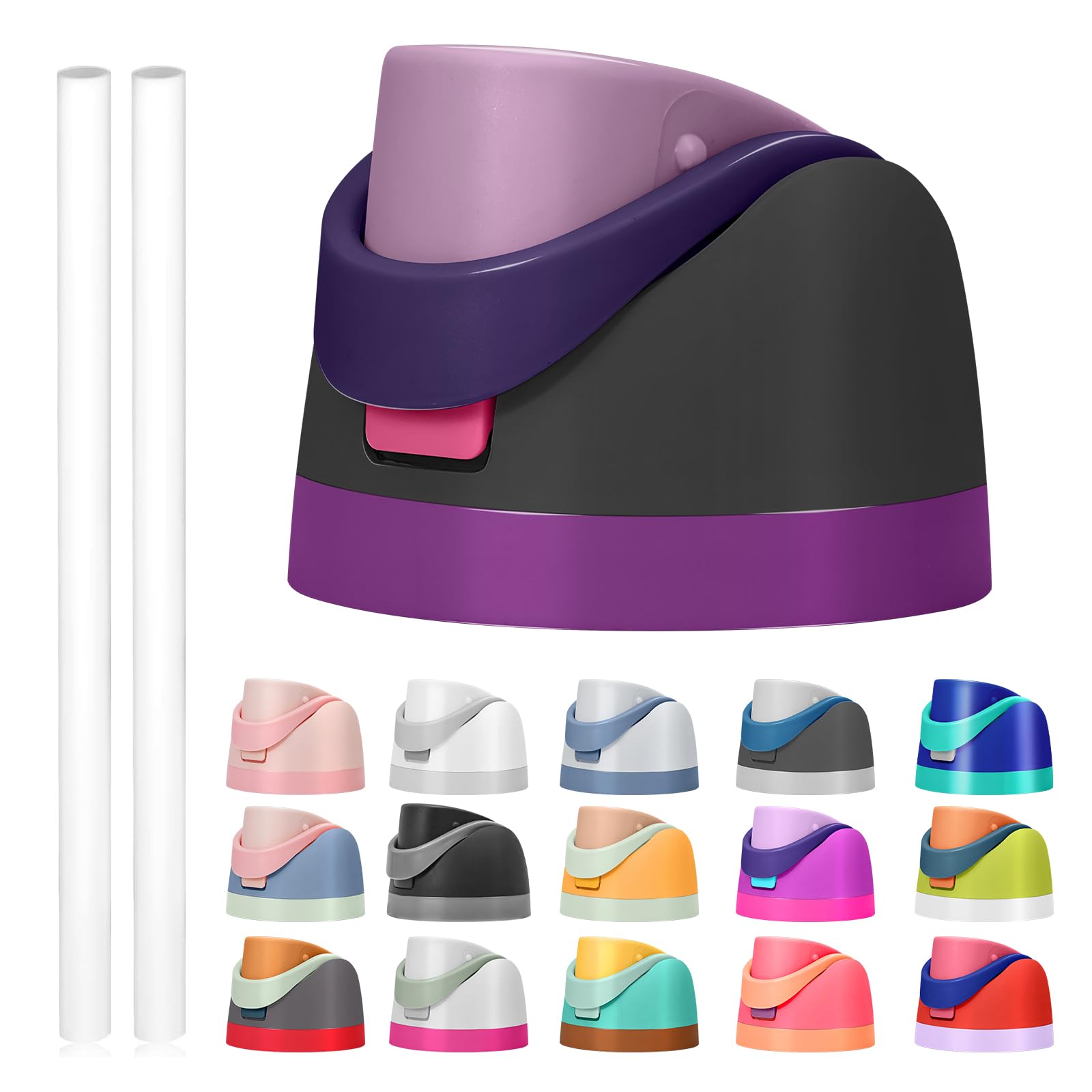 Replacement Lid for Owala Freesip, Compatible with Owala Cup 16oz 24oz 32oz 40oz, One Button Water Bottle Top Lid Replacement Accessory and Straws, Leakproof, BPA-Free (purple black) — image 1