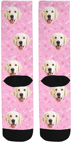 Miniatura 4 de Calcetines personalizados con foto de la mascota, huellas de pisadas de gato y perro, patas, huesos, calcetines largos con imagen para hombres y