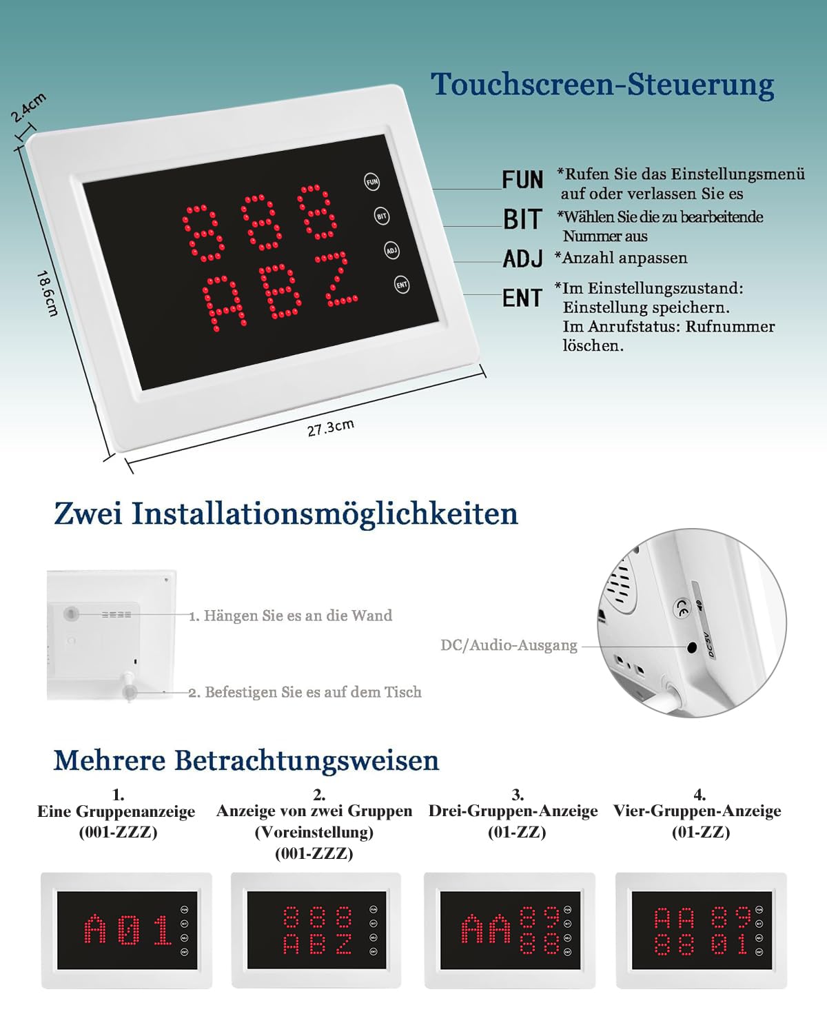 Drahtloses SanitäterPagingSystem, Schwesternrufsystem mit DisplayEmpfänger, 20 Wasserdichten Ruftasten, geeignet für Pflegeheim, Krankenhaus, Zahnklinik, Infusionsraum