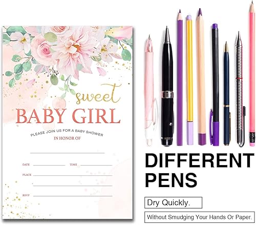 Miniatura 5 de YIDOU Invitaciones de fiesta de baby shower con diseño floral rosa para baby shower, 20 invitaciones y sobres (doble cara)