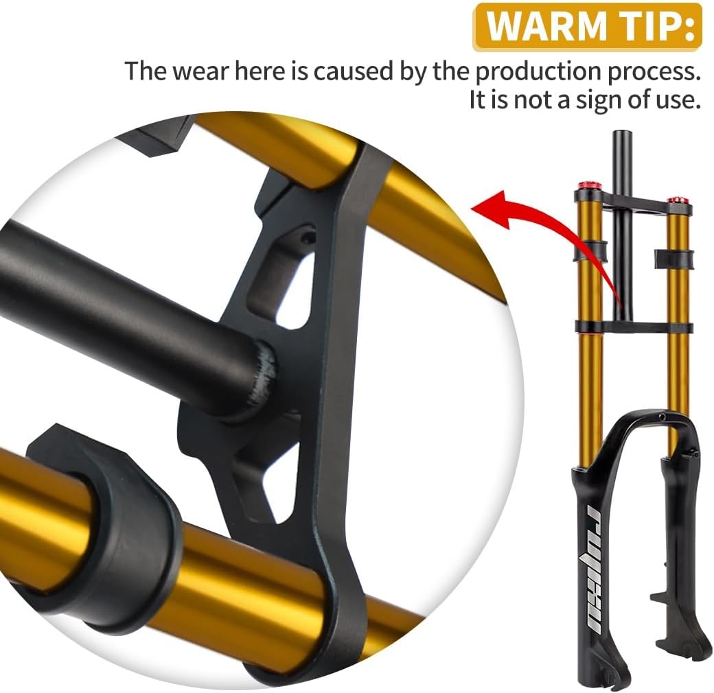 20/26 inch Air Bike Suspension Fork 4.0 Fat Tire eBike Front Forks 140mm Travel Straight 1-1/8" Double Crown Mountain Bike Fork with DH Damping Adjustment QR 9x135mm for Snow Beach Gold