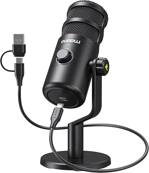 MAONO USB Dynamic Microphone, Podcast Recording Microphone with Gain Knob, Plug & Play, Metal Structure, Voice-Isolating Technology, Cardioid Studio PC Mic for Streaming, Vocal, Home Studio-
