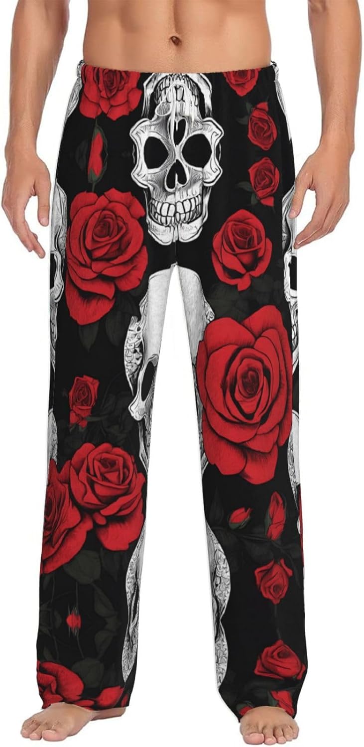 Halloween Skull Men's Flannel Pajama Pants Soft Cozy Lounge Pants with Pockets Elastic Waistband Sleep Bottom
