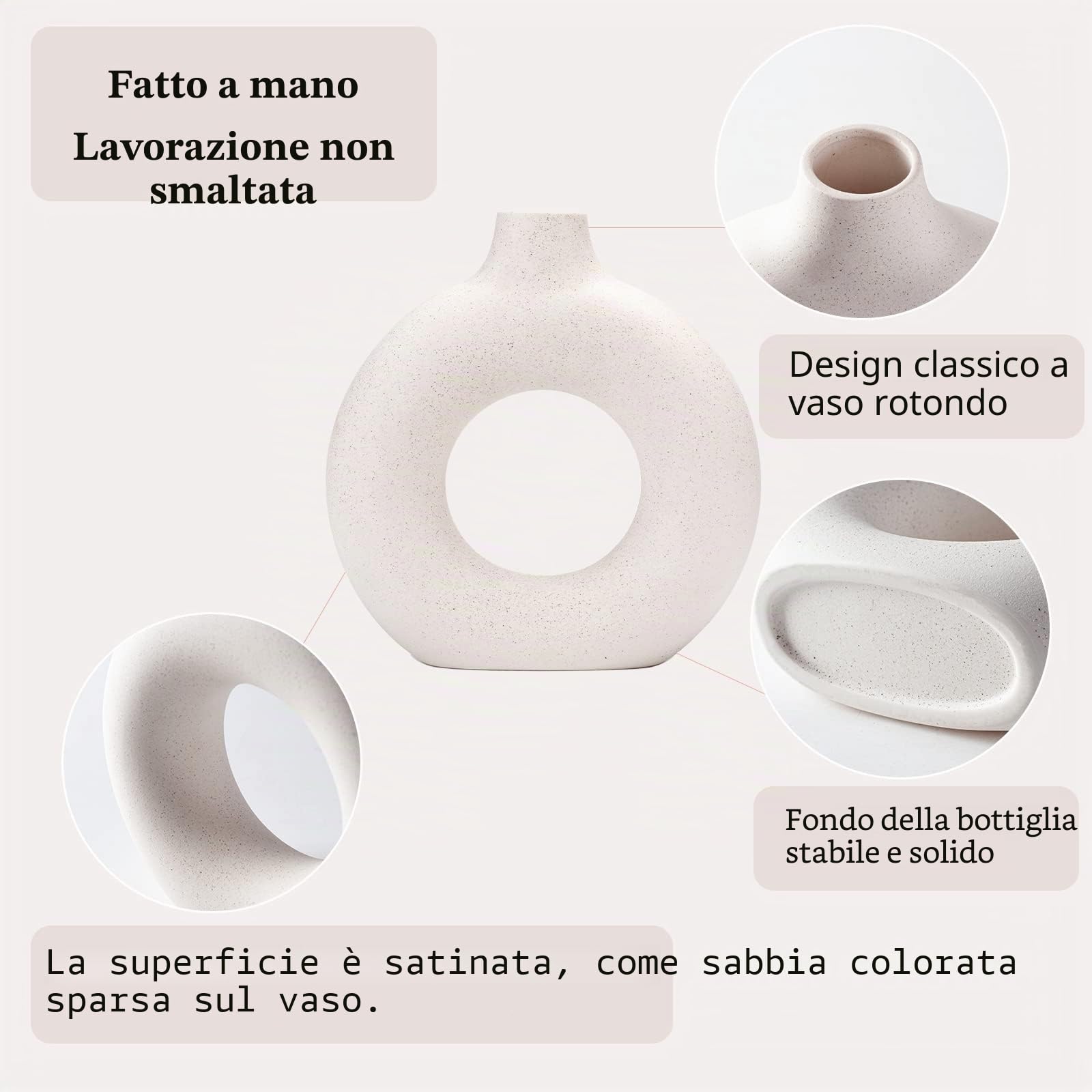 Vasi per Erba della Pampa, Vaso Creativo Decorazioni per la Casa Moderne, Vaso Fatto a Mano in Ceramica Bianca Fiori Secchi Ornamenti Artigianali per la Decorazione della Casa dell'Ufficio(M, Beige)