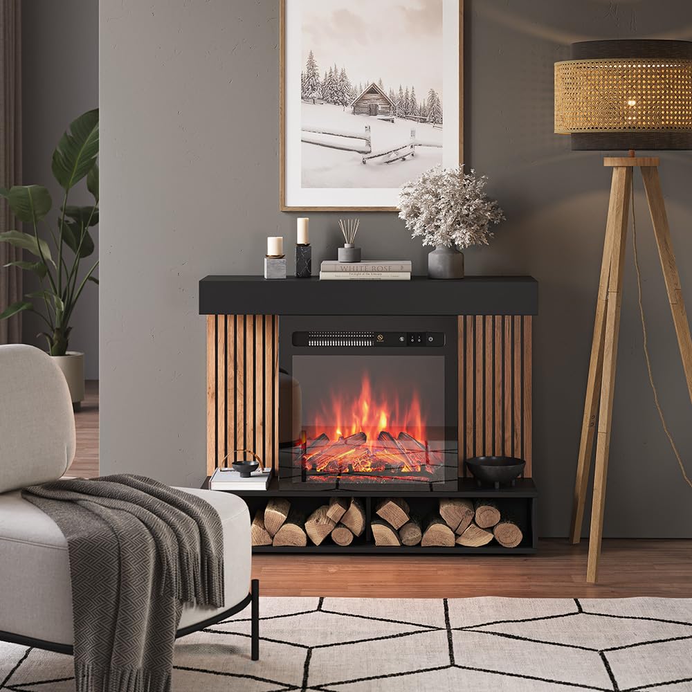 Vicco Chimenea eléctrica Lynea, Negro, 100 cm