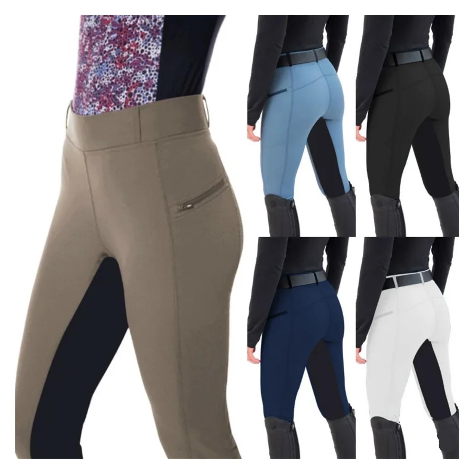 Pantalones De Equitación Leggings elásticos for Mujer, Leggings Casuales con Cremallera, Pantalones ecuestres for Montar a Caballo Mallas De Equitación