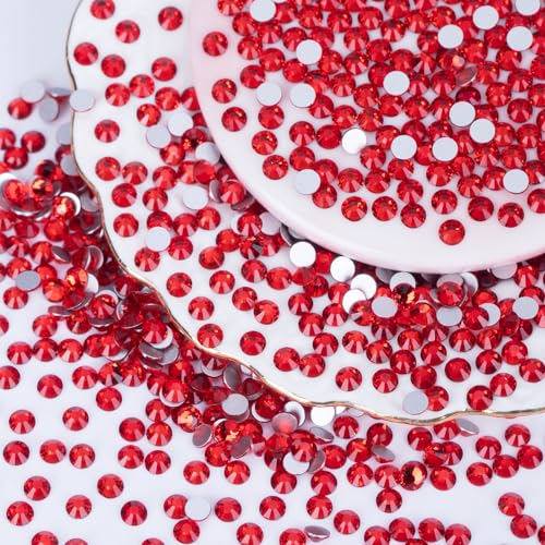 Image of 10000PCS Red Rhinestones Bulk, Flat Back Crystal Glass Stone Round Gems,SS16, 3.8-4.0mm