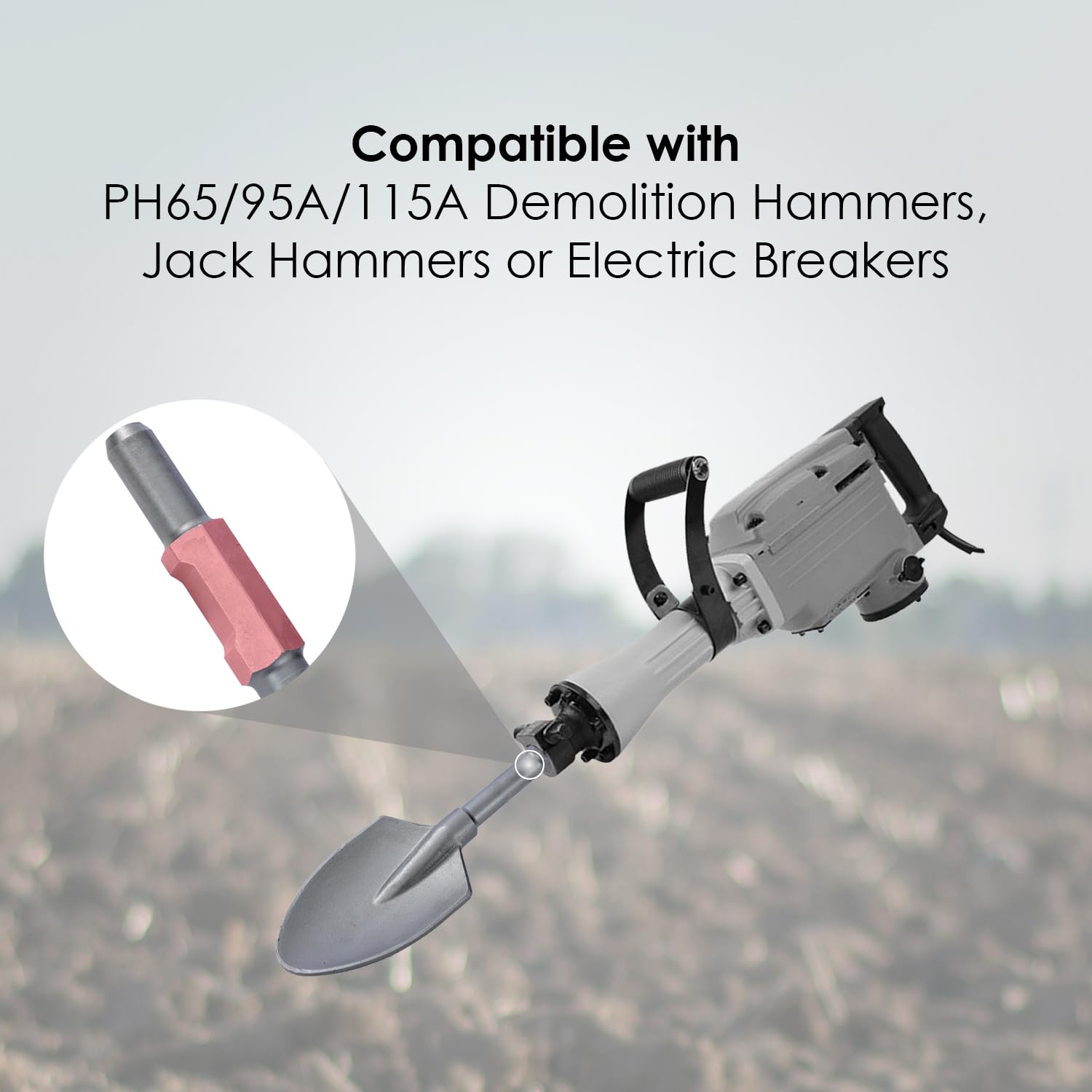 TOPWAY Pala de arcilla para disyuntor PH65 95A Martillo de demolición Martillo hidráulico Vástago hexagonal de 1-1/8 "Pala de arcilla Pala Cincel 440 x 136 mm con estuche de plástico 121151