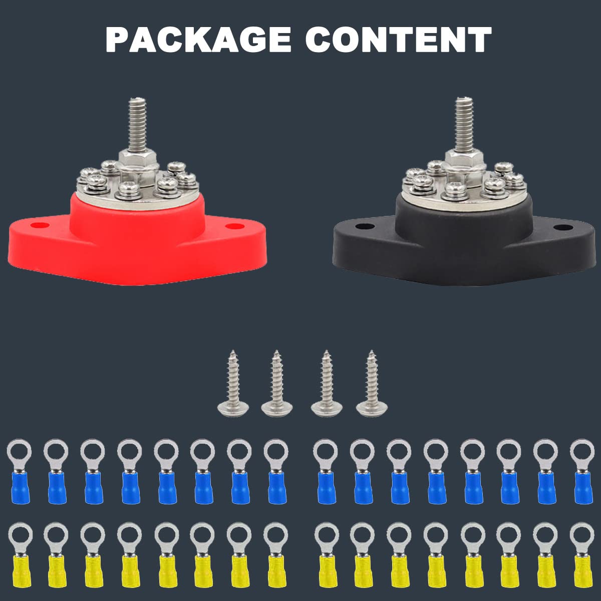 Greluma 1 Paire Bloc de distribution d'alimentation à 8 bornes M6 (1/4 "), poste de jonction de barre omnibus 8 voies 12-48 V avec bornes à anneau