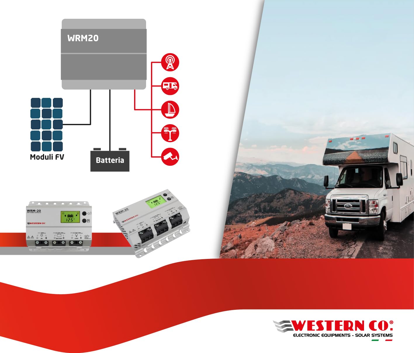 Western CO | WRM 20 | Regolatore di Carica MPPT, Regolatore Fotovoltaico 20A 12/24V, Display Grafico, Funzione Crepuscolare