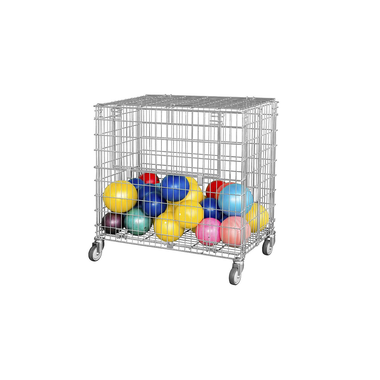 Gitterwagen abschließbar | 150KG Tragkraft | 2 Ladeklappen 4 Lenkrollen | Vielseitig einsetzbar als Ballwagen, Gitterbox für Sportgeräte und Bälle | robuster Lagerwagen 585x950x870mm