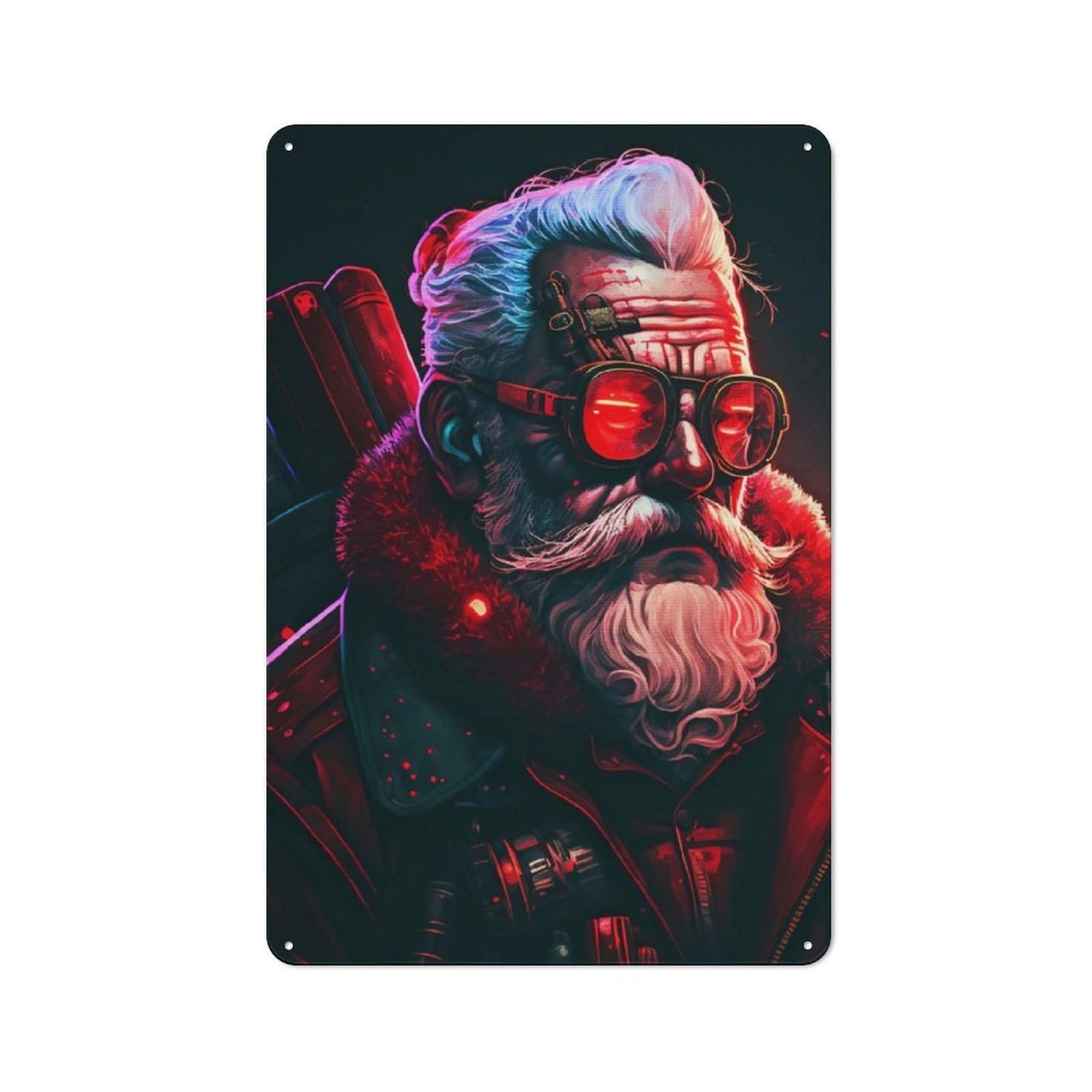 Junmoney Santa Claus Neon Punk Industrial-Style Metal Plaque 30X20cm For Workshop Wall, For Vintage Wall Decor Fans, For Themed Room Decoration