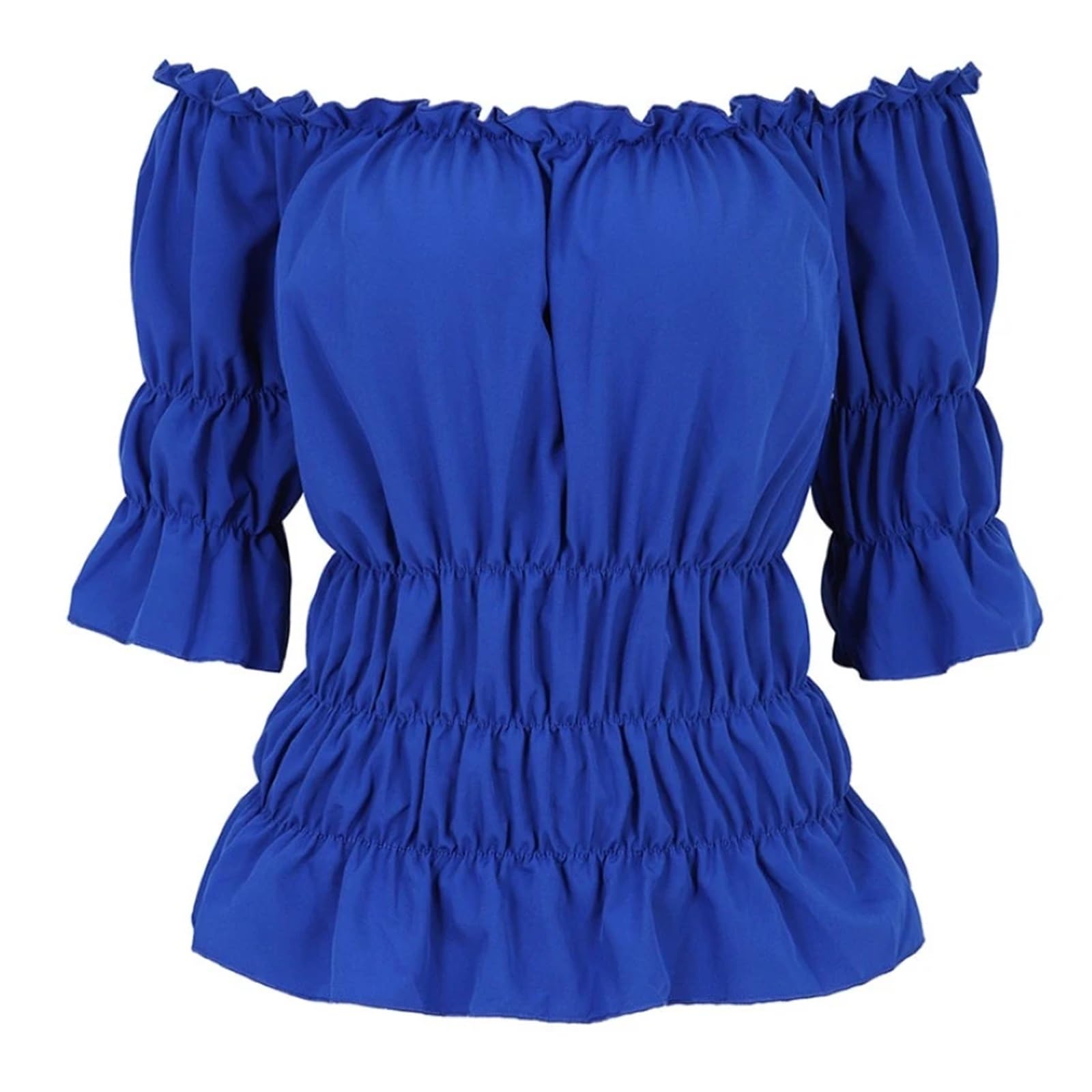 Haut Epaules Dénudées Chemisier Corset for Femme, épaules dénudées, Taille élastique, Chemise Steampunk, Manches Courtes(Blue,2XL)