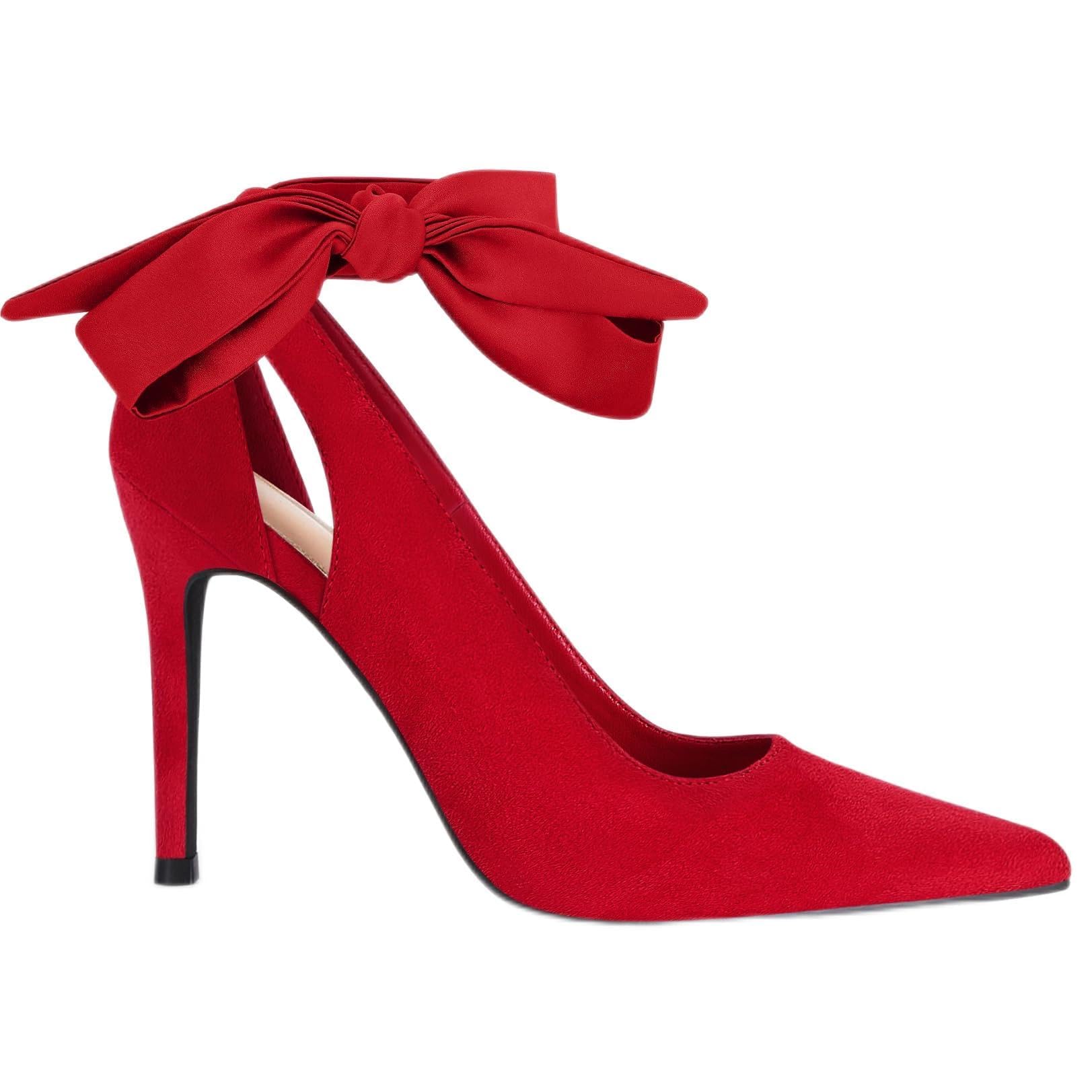 Fashare Womens High Heels Bow Tie Back Sexy Stiletto Ankle Strap Wedding Dress Pumps Shoes