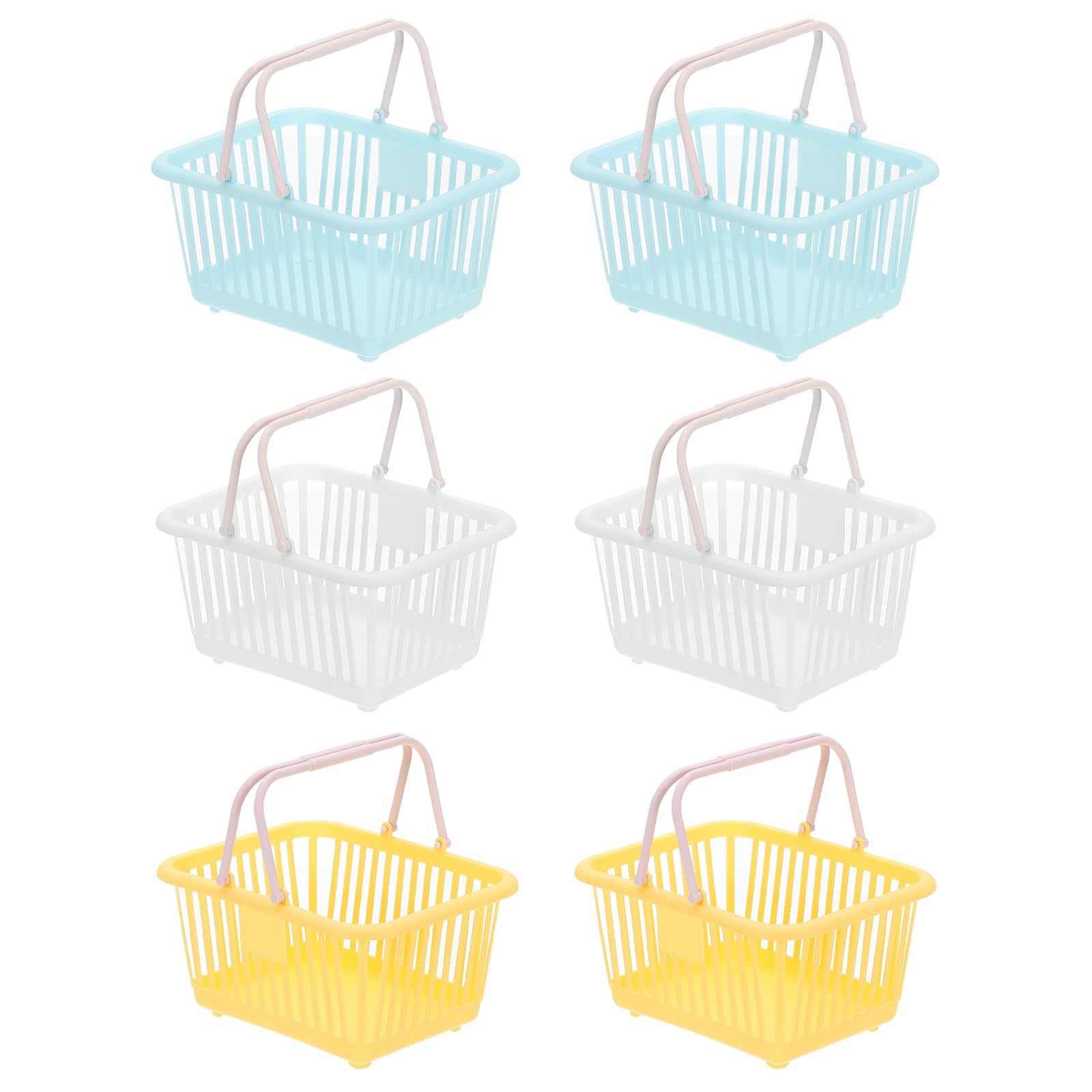 PATIKIL 6PCS Mini Shopping Basket, Small Plastic Basket Mini Storage Basket Grocery Tiny with Handles Organizer Filtered Water for Organizing Toys Eggs Fruits Snacks,Blue White Yellow