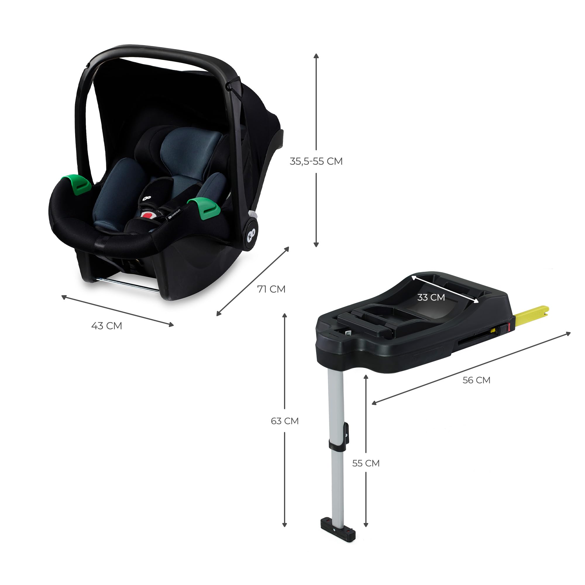 Kinderkraft MINK PRO i-Size 40-75 cm Babyschale, Kindersitz mit isofix MINK FX-Basisstation, Autositz von geburt Gruppe 0+, Verstellbare Kopfstütze, Einsatz für die Jüngsten im set, Schwarz
