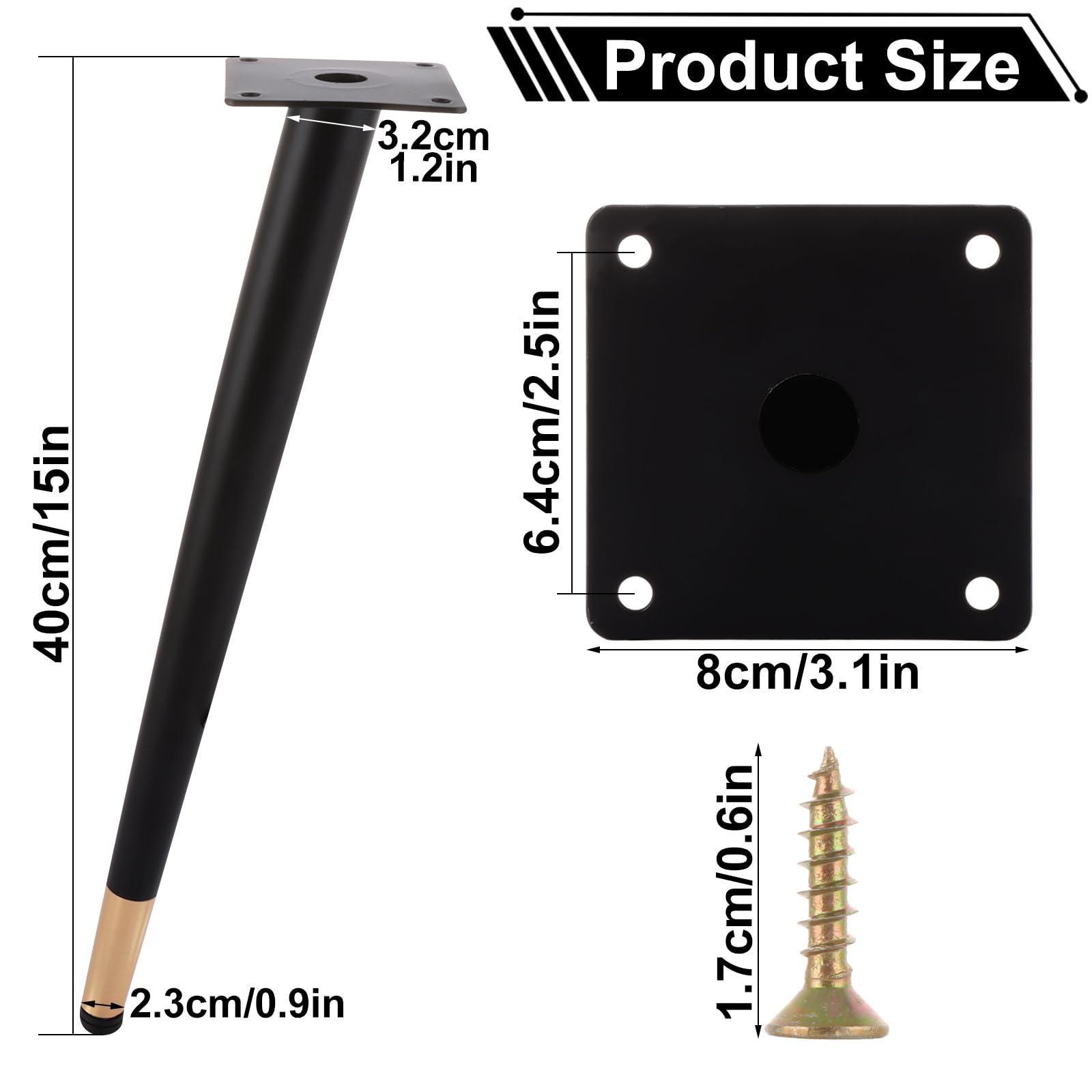 CYEER 4 PCS Furniture Legs, 16 Inch Oblique Metal Furniture Legs - Image 2