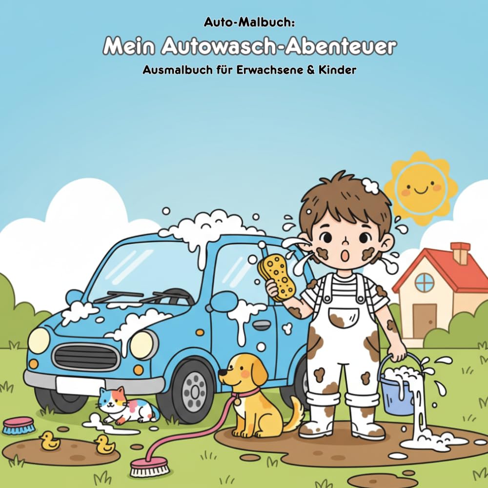 Mein Autowasch-Abenteuer: Geschichte & Malbuch: Für Erwachsene & Kinder: 36 Ausmalbilder (21.59 x 21.59 cm) – Das spritzige Autowasch-Abenteuer mit Geschichte zum Vorlesen und Ausmalen