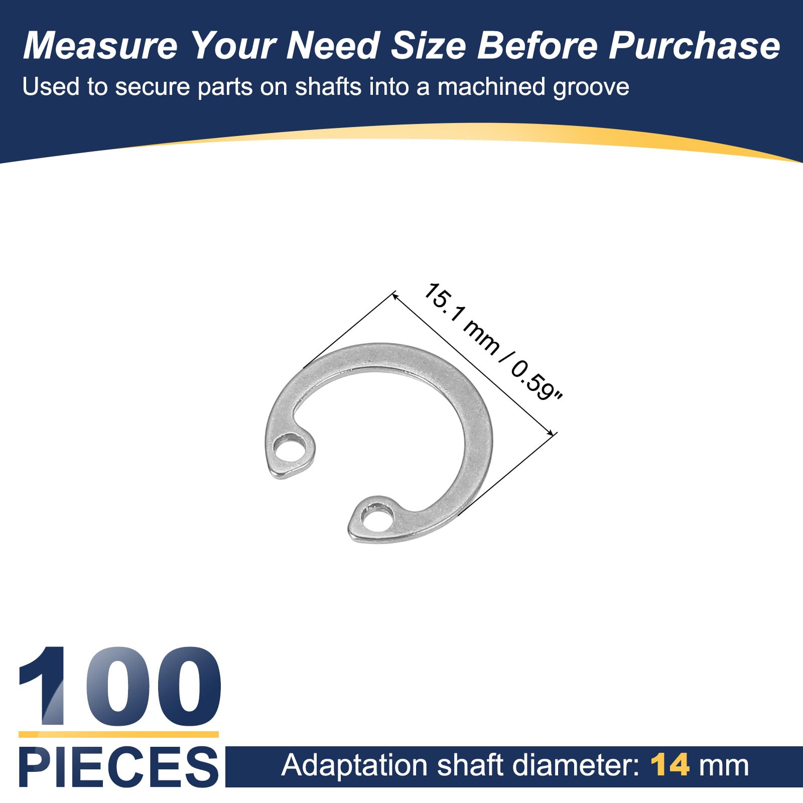 PATIKIL 100 Pcs 14mm ID Internal Retaining Rings E-Clip Snap Ring 304 Stainless Steel, Silver - Image 2
