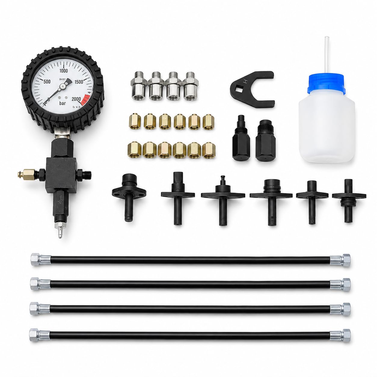 Probador diésel de riel común de 2000 bar, kit de diagnóstico de alta presión con medidor y tubos de inyector en blanco para pruebas del sistema de combustible