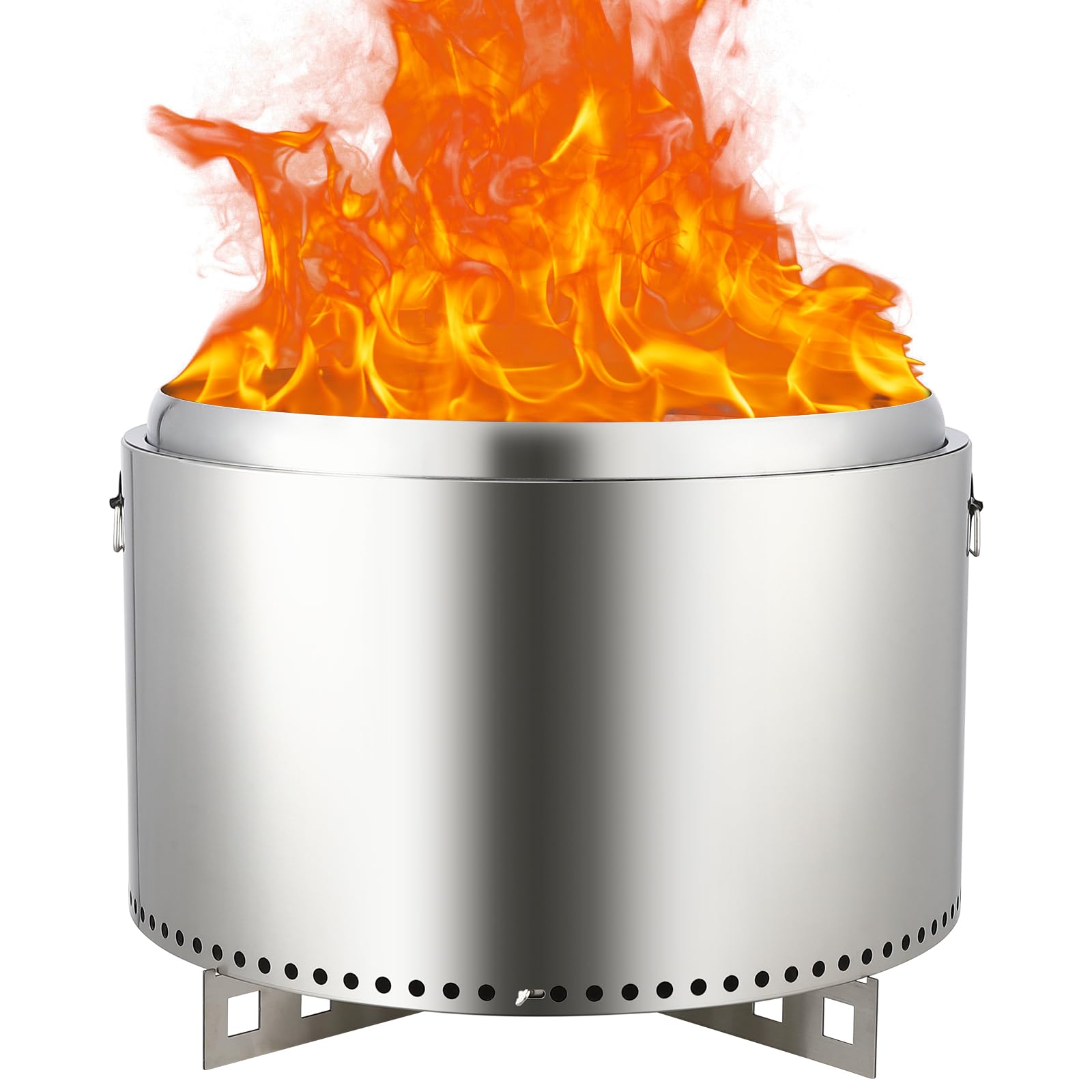 Brasero Exterior sin Humo con Interruptor de Aire, 68.5 cm (27 Pulgadas), de Acero Inoxidable, con Soporte Desmontable y cenicero. Ideal para fogatas, picnics y Otras Actividades al Aire Libre como a